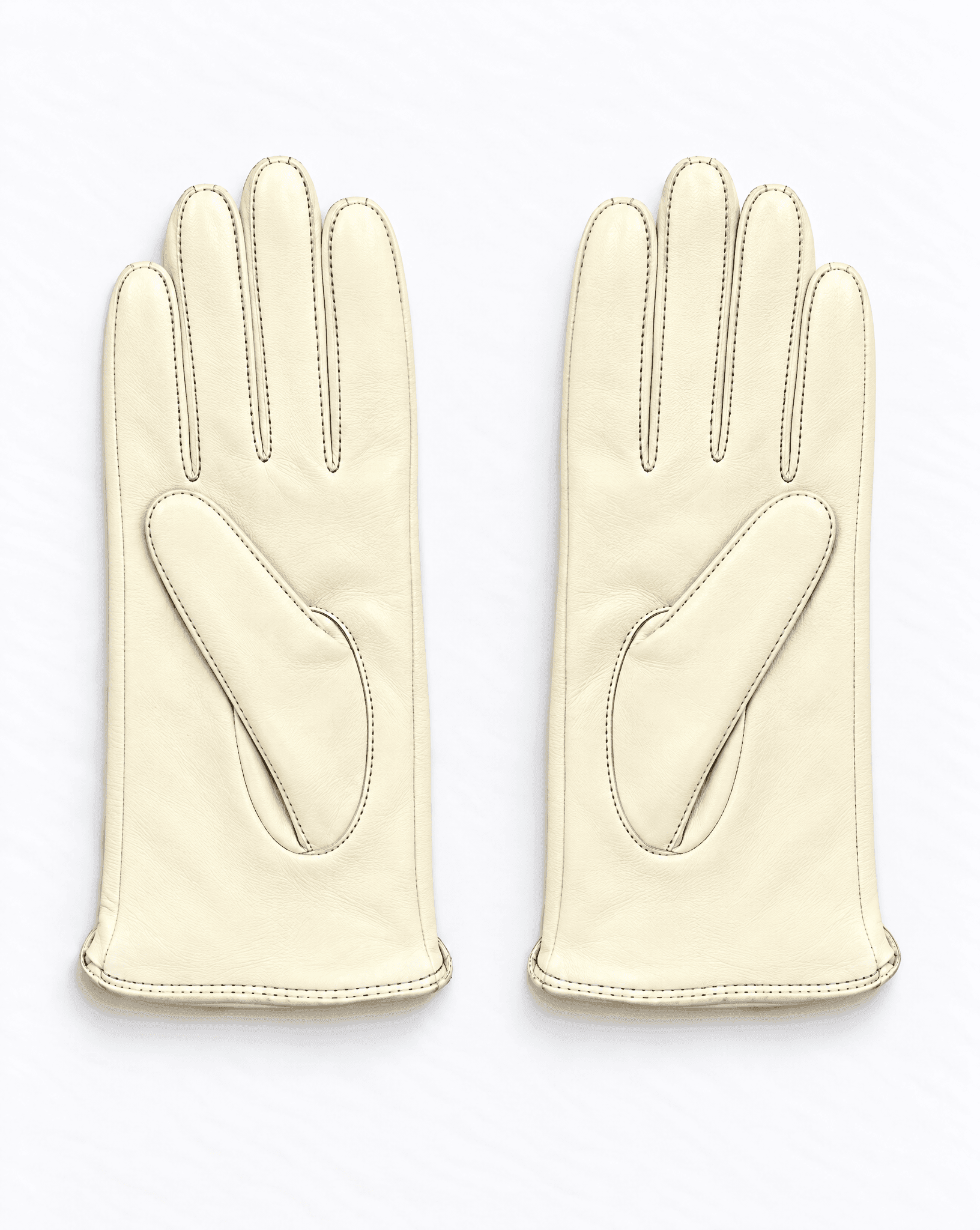 cream nappa leather gloves with three black diagonal stripes, palm side