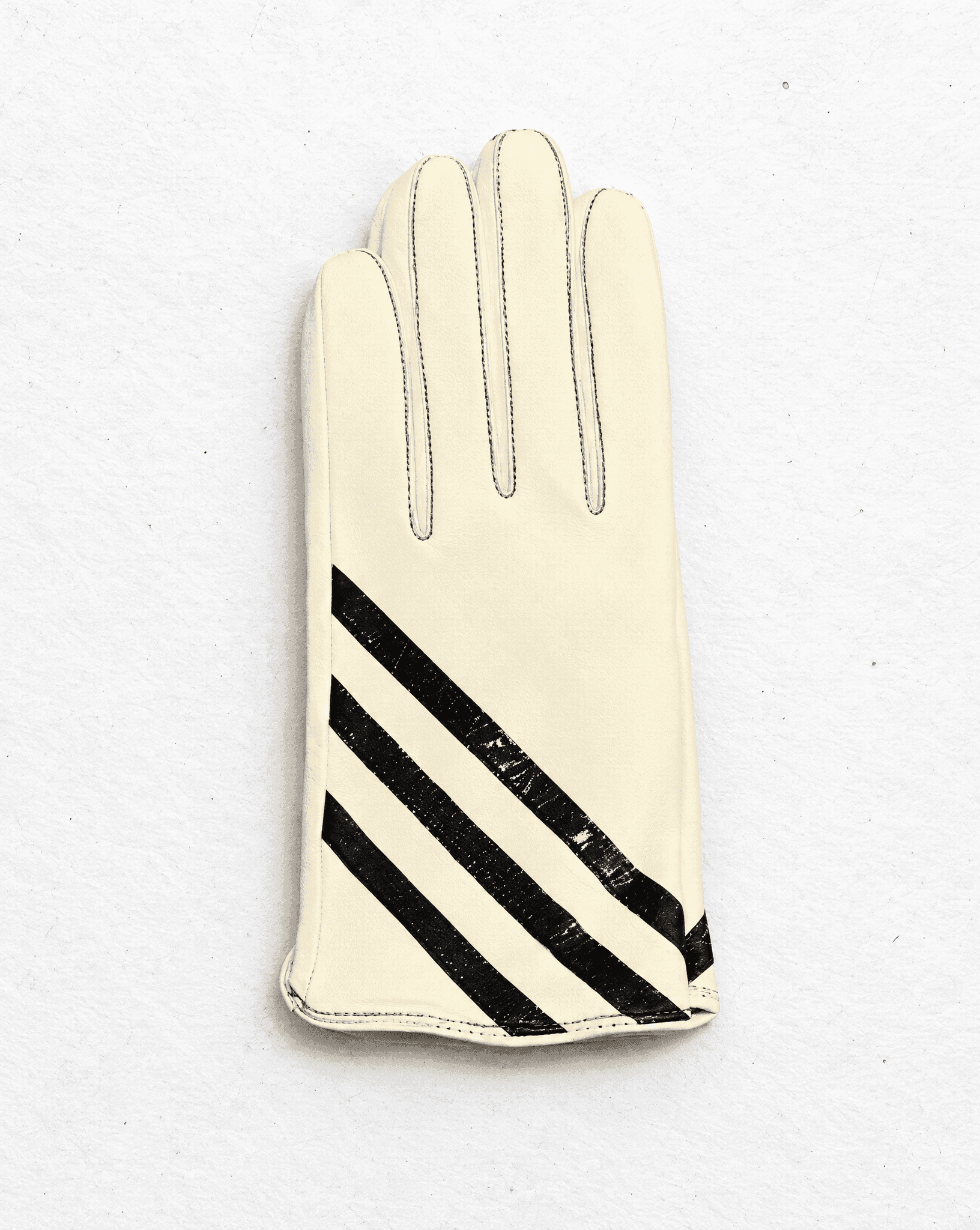 cream nappa leather gloves with three black diagonal stripes, single glove